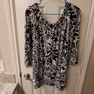 WORTHINGTON BLACK white floral plus‎ size shirt 2X
